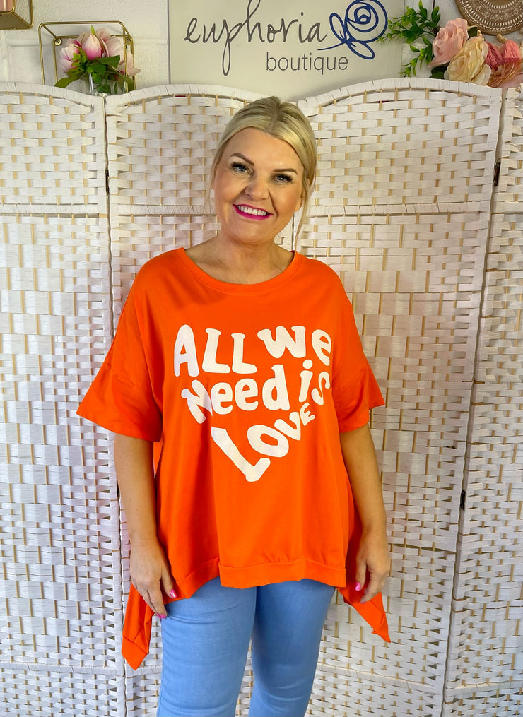 All you need is love slogan T-shirt - Orange