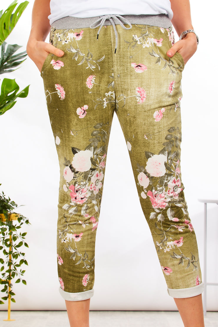 Alice joggers - Floral OLIVE wash