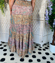 India Silk Maxi Skirt - Peach
