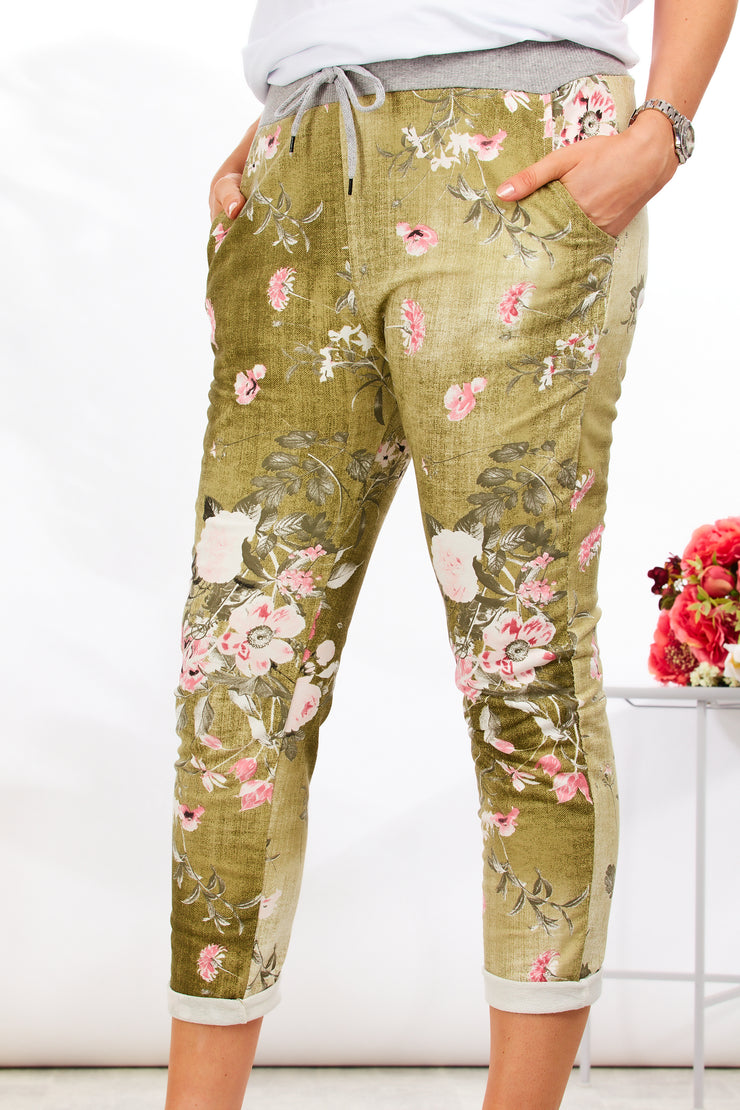 Alice joggers - Floral OLIVE wash